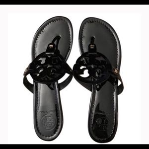Tory Burch black patent miller sandals